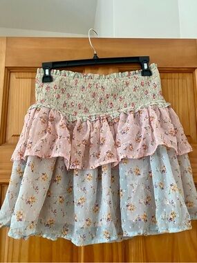 Beautiful Chaos Floral Tiered Mini Skirt Ruffle Smocked Waist Cottagecore Boho M